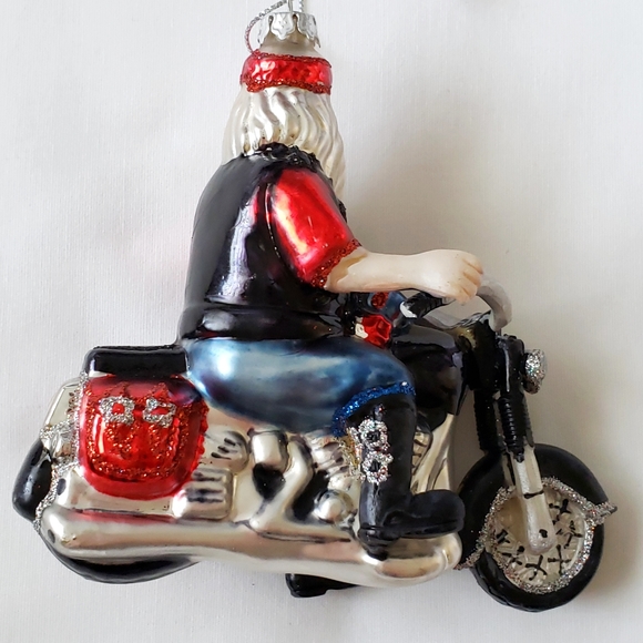 Motorcycle Santa Glass Christmas Ornament Set - Picture 3 of 9